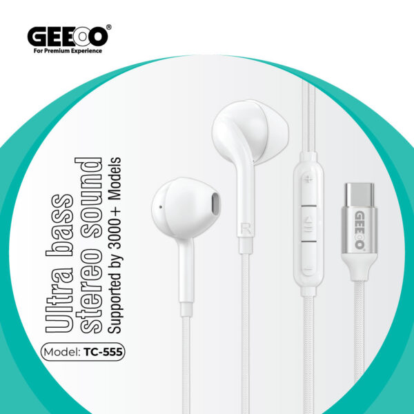 Geeoo TC555 Type-C in-ear Earphone With Ultra Bass And Stereo Sound - Image 3