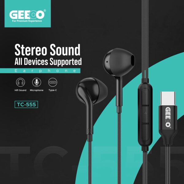 Geeoo TC555 Type-C in-ear Earphone With Ultra Bass And Stereo Sound