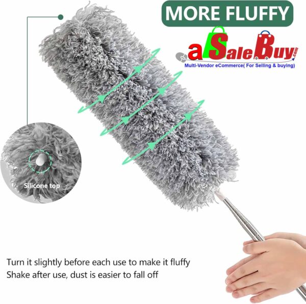 Long-9 Feet, Expandable Duster with Stainless Steel Telescopic Rod, Microfiber, Dusting Brush with Bendable Corner Broom, Effortlessly Removes Dust and Cobwebs, - Image 2