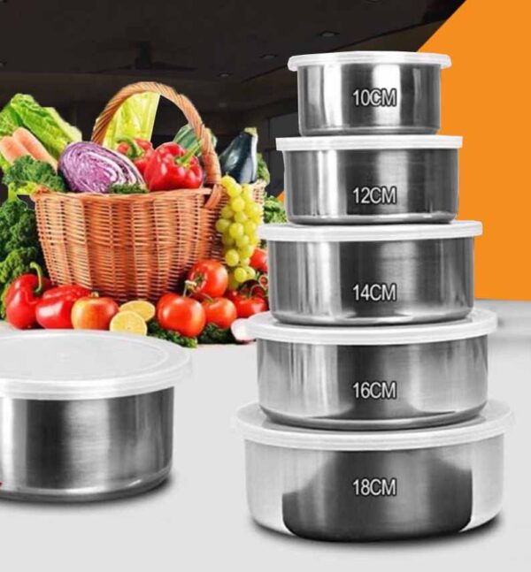 5 Pcs Multifunctional Stainless Steel Protect Fresh Box With Lid - Image 2